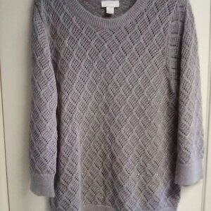 Women's Ann Taylor Loft Gray Loose Knit Sweater with Silver Lyrex Threads  XL